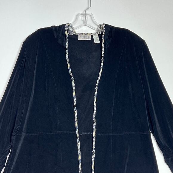 Chicos Travelers Long Sleeve Open Front Hoodie Cardigan Black Womens 1 Medium - Picture 4 of 12